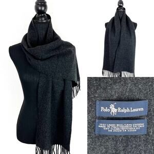 Polo Ralph Lauren 100% Lambswool Winter Scarf Charcoal Gray